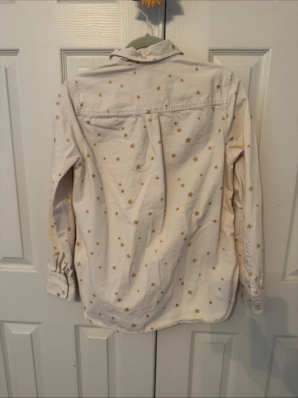 J. Crew Cream denim with stars Shirt with Gold Star Print